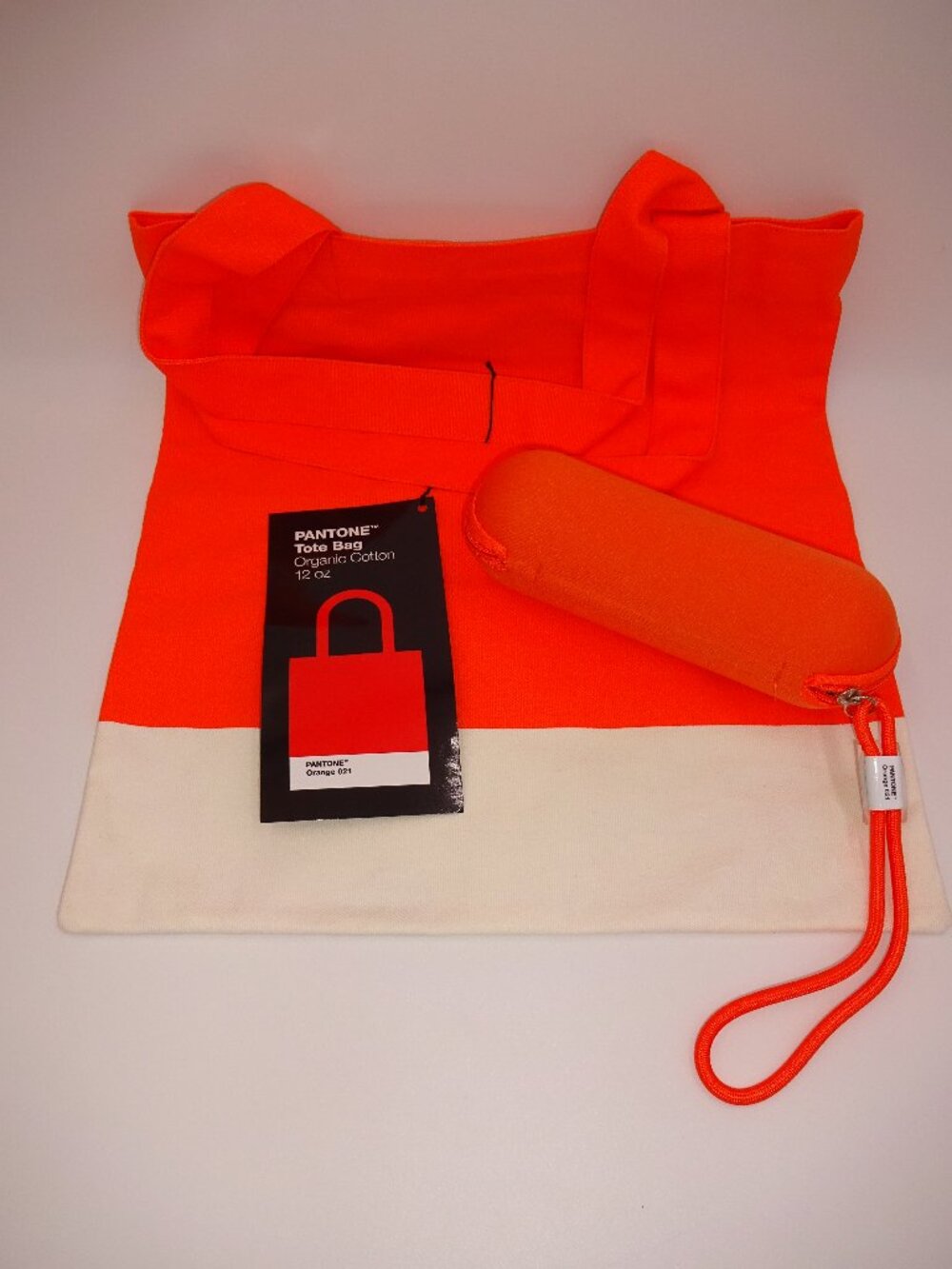 2 Pc NWT Orange Pantone Organic Cotton Shopping Tote Bag & Small Umbrella w/Case